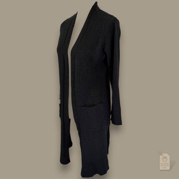 Time and Tru Black Shimmer Knit Duster Cardigan Sweater Pockets Size L (12-14) - Picture 5 of 8